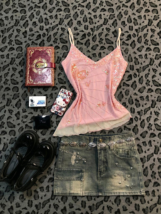 Pink Sequin Halter Top