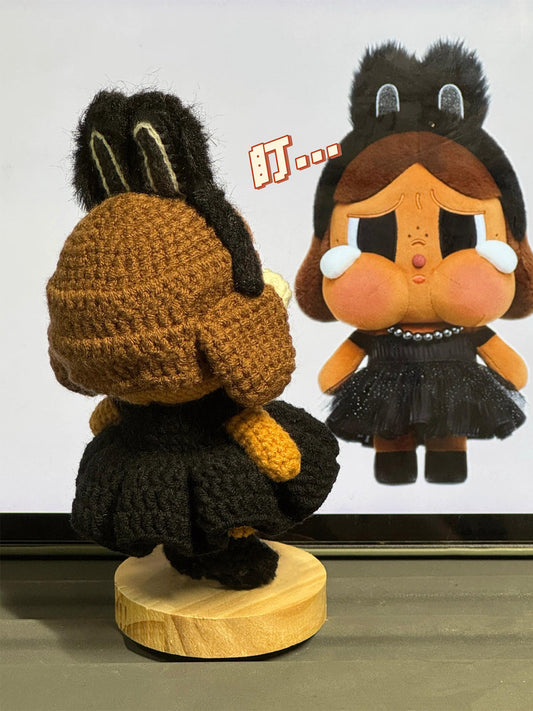 diy Wool crocheted black crybaby doll