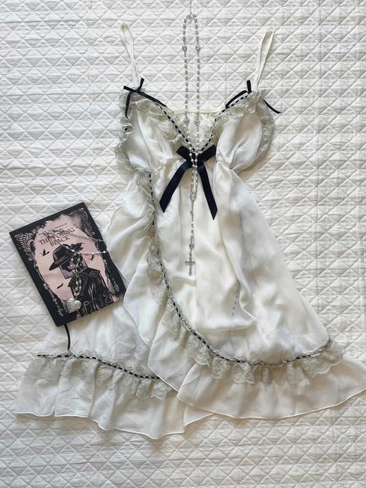 French Retro White Suspender Dress