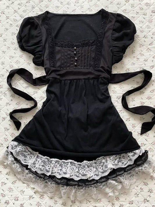 dark coquette bow lace shirt