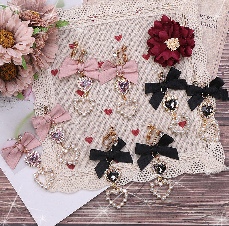 kawaii pearls bow earrings