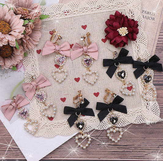 kawaii pearls bow earrings