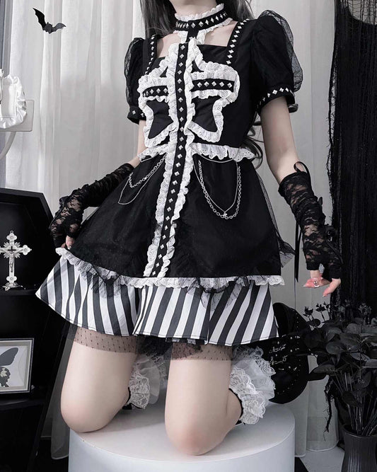 Cross Star Goth Puff Sleeve Dress