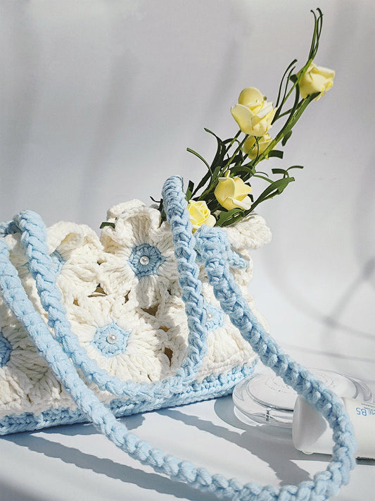 diy wool blue flower crossbody bag