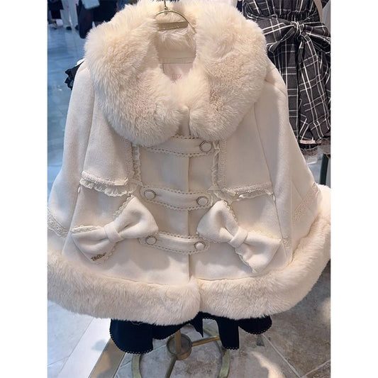 Retro lace bow woolen coat