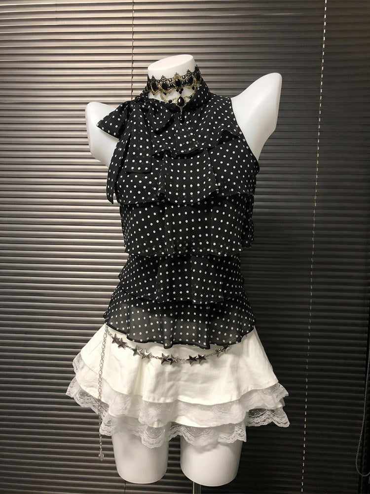 polka dots mesh bow top
