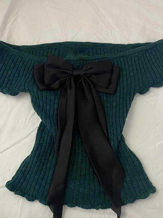 Green Off-shoulder Knit Top