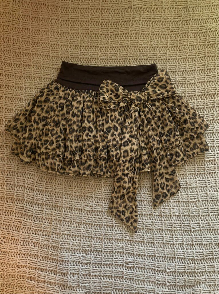 Y2K Leopard Bow Mini Skirt