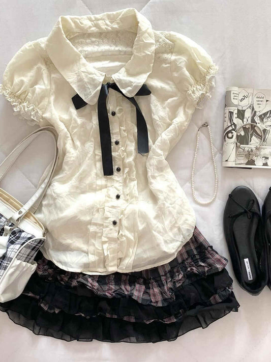 Lace Splicing Doll Collar Shirt