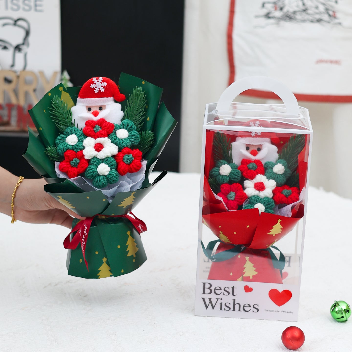 Christmas flower wool puff bouquet gift box