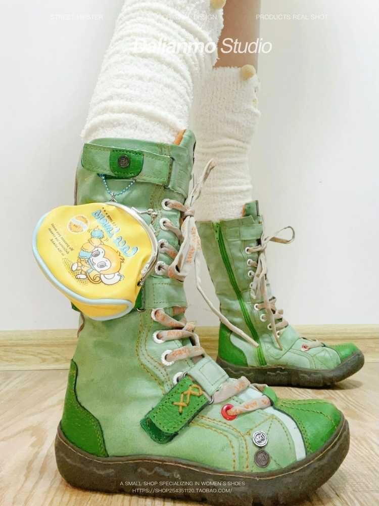 Y2K Multiple Splicing High Leather Boots