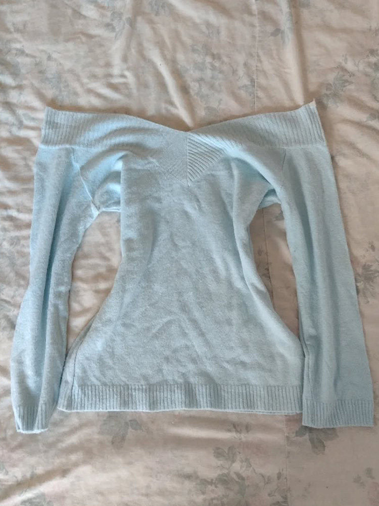 baby blue retro off-shoulder sweater