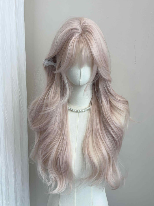 Pink Gold Long Curly Wig
