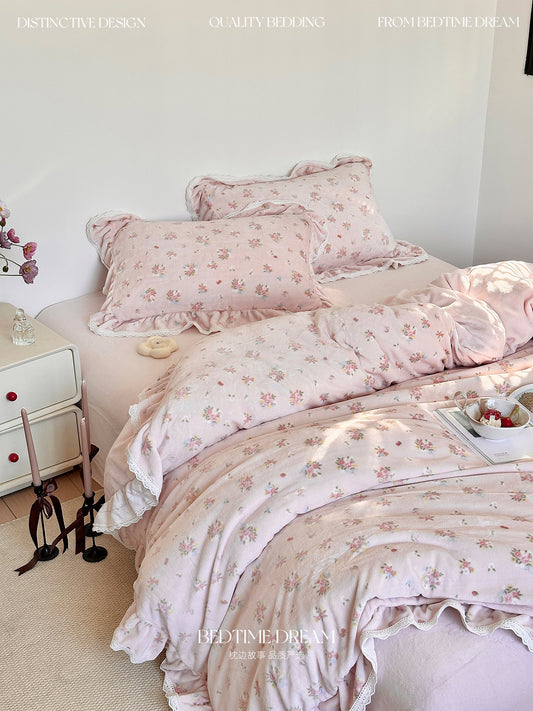 floral lace milk velvet four-piece bed set
