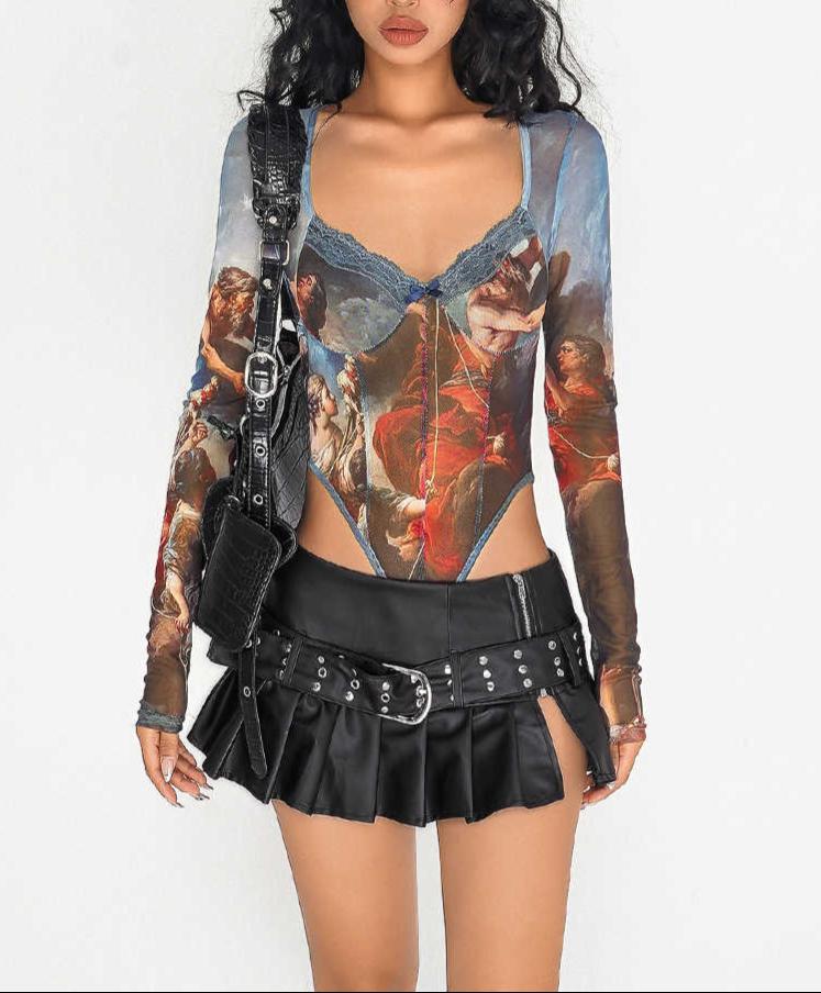 Retro Mesh Printed Bodysuit