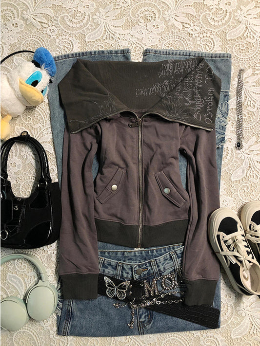 letter printed lapel jacket