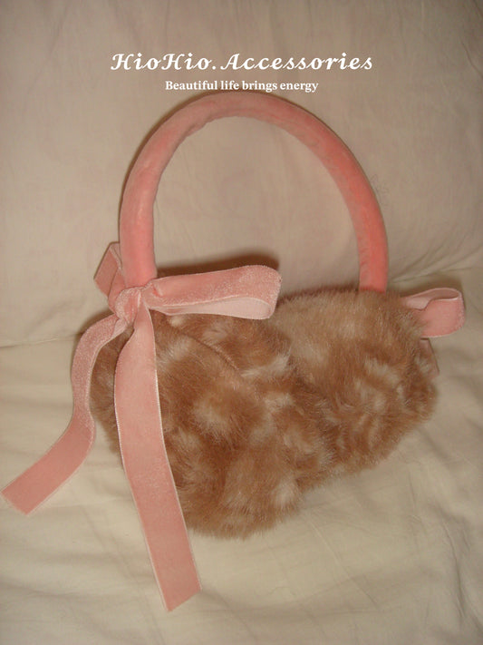Pink Velvet Bow Plush Deer Kawaii Earmuffs