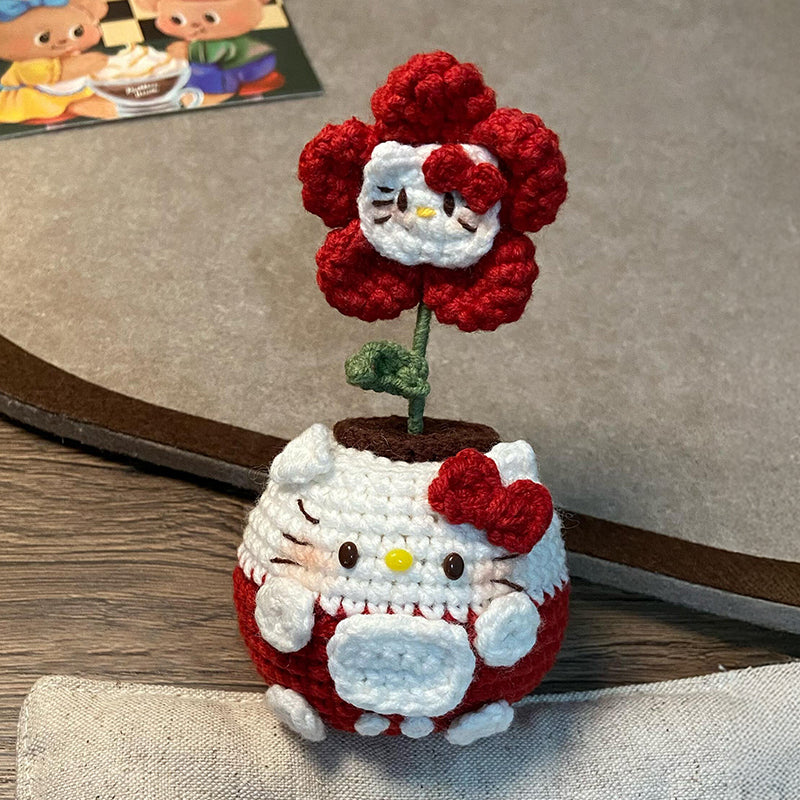 diy wool Mini kitty cat flowerpot keychain
