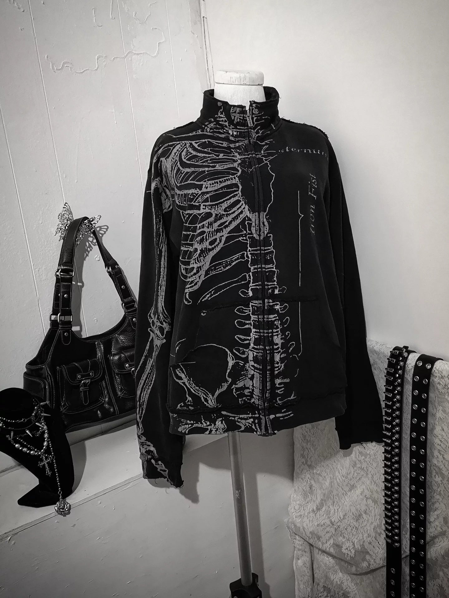 goth skull print sweatshirt jacket