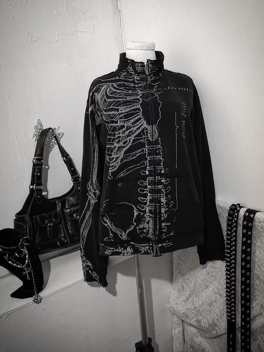 goth skull print sweatshirt jacket