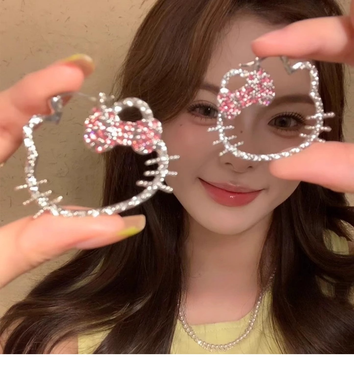 kitty diamond kawaii earrings