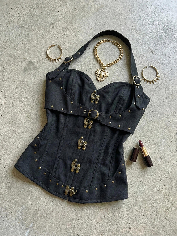 vintage punk buckles halter top