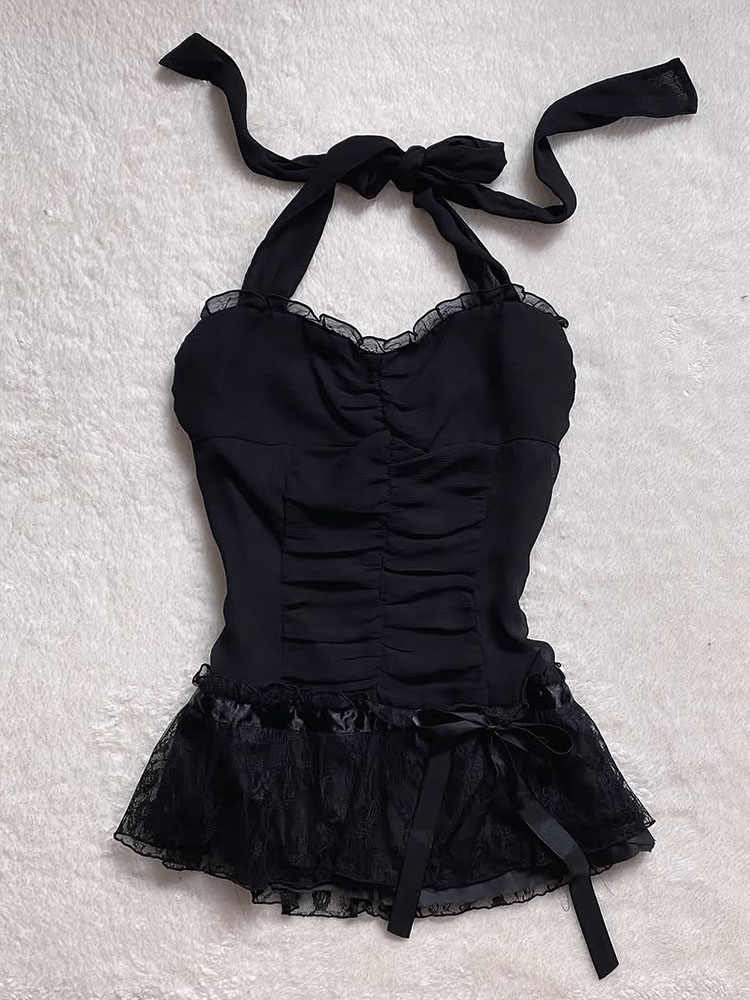 Black Halter-neck Lace Top