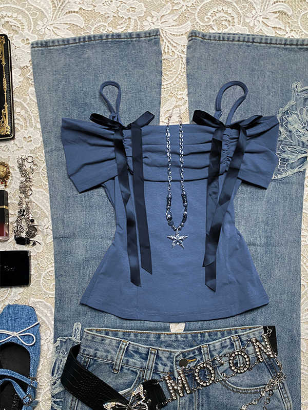 Off-shoulder Straps Vintage T-shirt