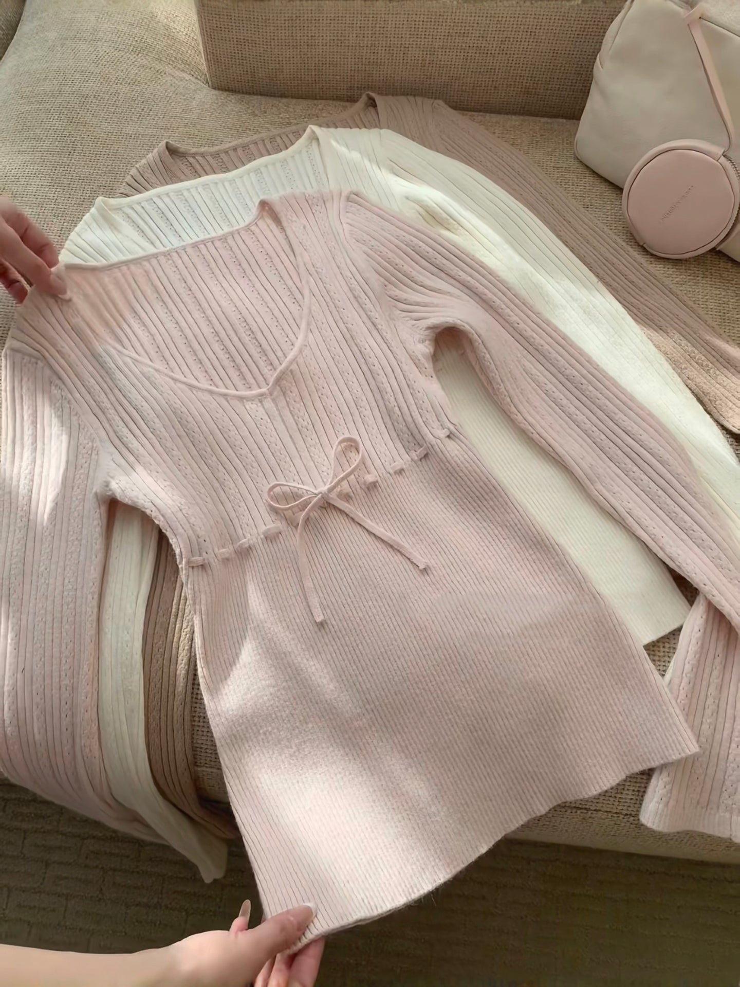 V-neck bow coquette sweaters