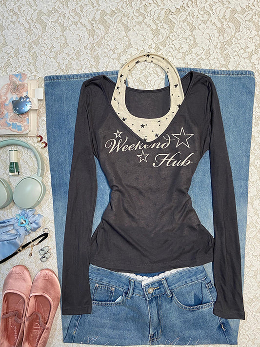 letter printed long-sleeved Top