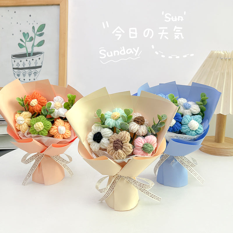 Handmade wool puff flowers bouquet
