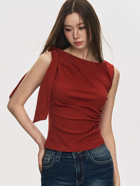 Lace-up Pleated Tank Top