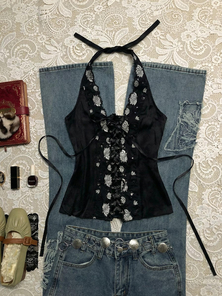 retro black straps top