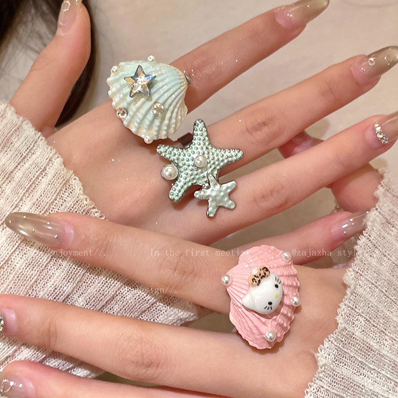 shell kitty kawaii ring