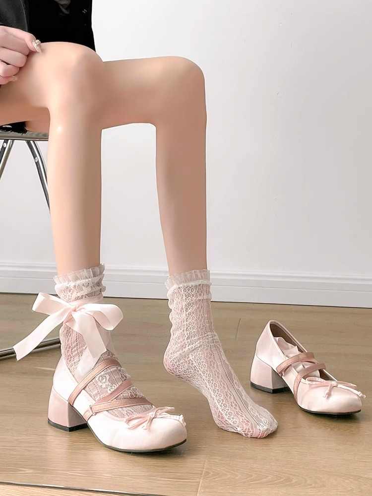 Ballet Thick Heel Coquette Shoes