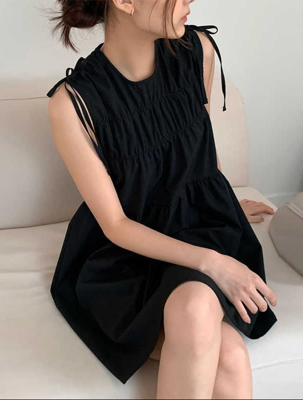 Bow Strap Round Neck Dark Coquette Dress