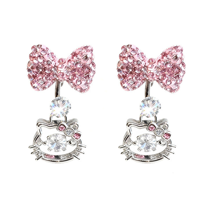 pink diamond bow kitty kawaii earrings