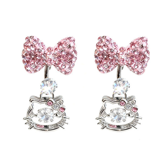 pink diamond bow kitty kawaii earrings