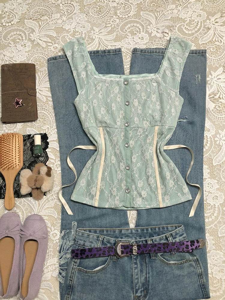 light green lace tank top