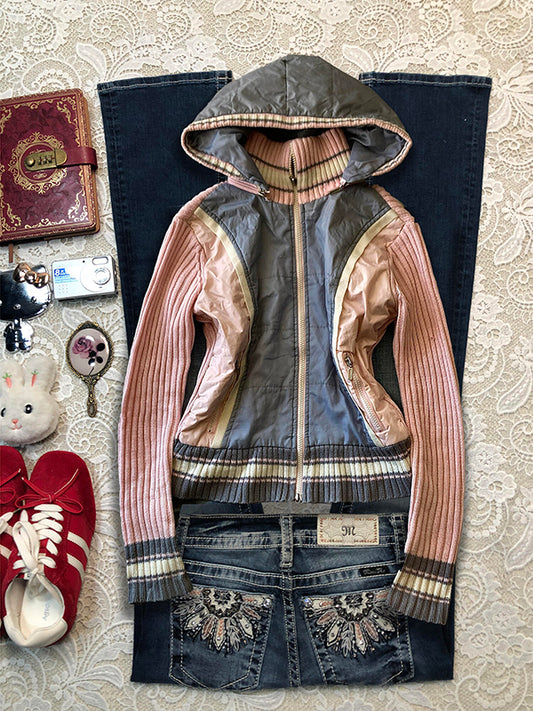 retro pink hooded vintage jacket