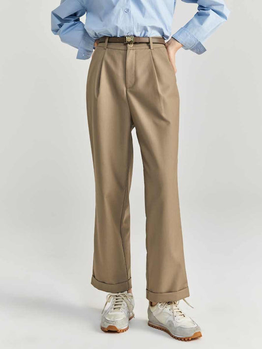 Preppy High-waisted Loose Straight Pants