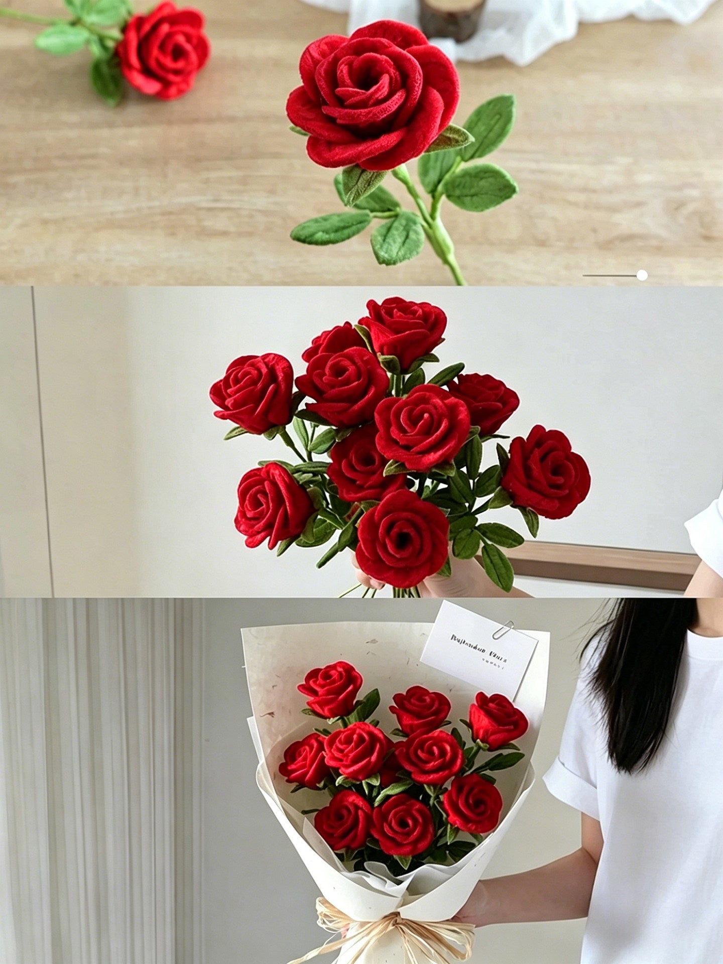 Vintage Red Rose Woven Bouquet DIY Chenille Stem Craft Kit