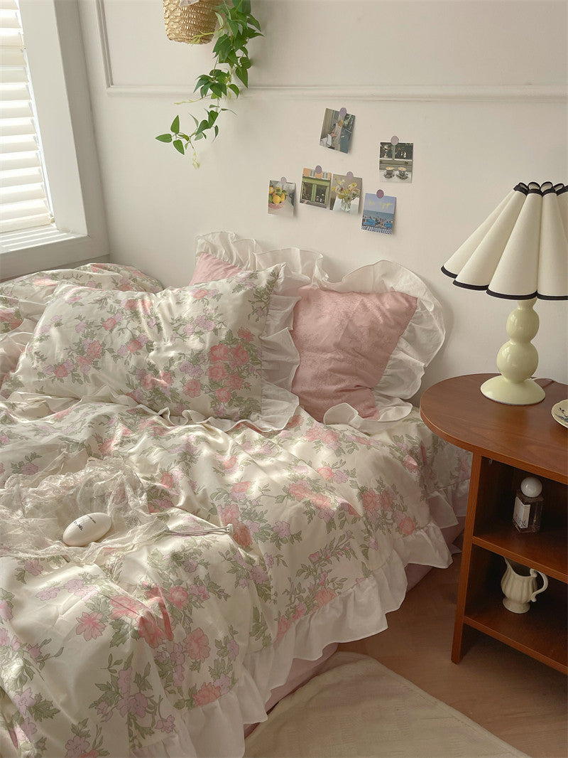Retro floral cotton sheets four-piece set