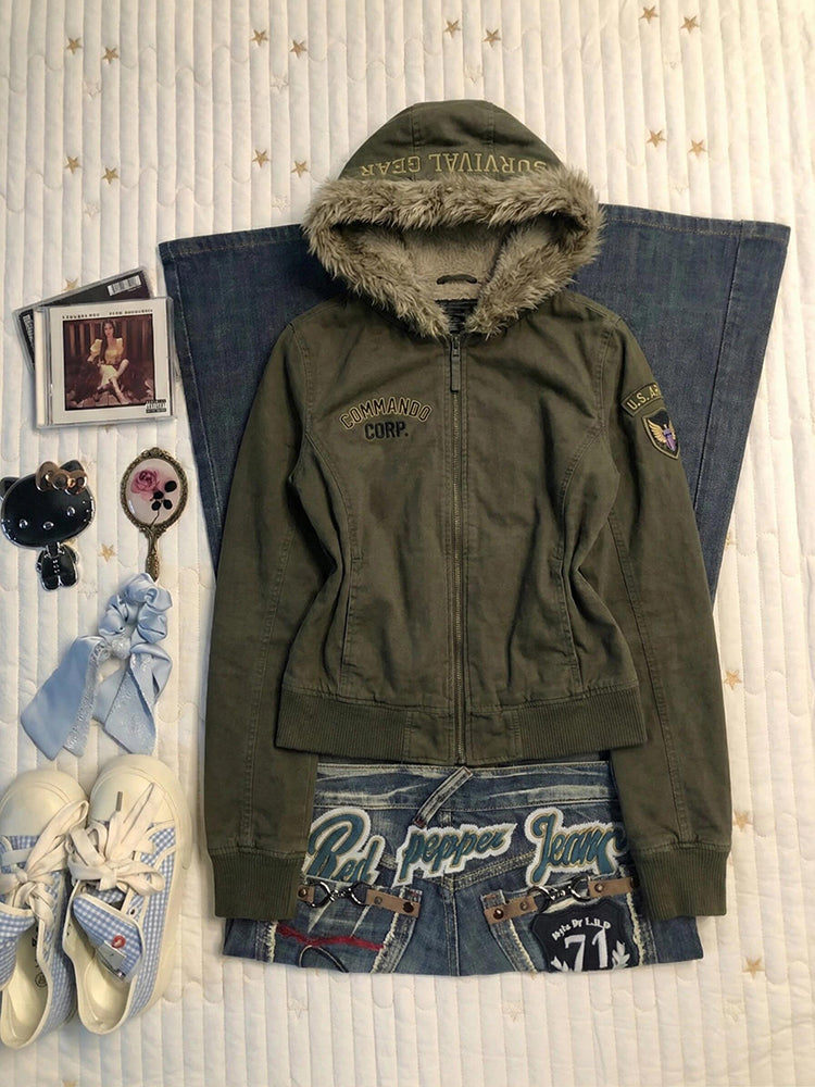 retro green hooded jacket