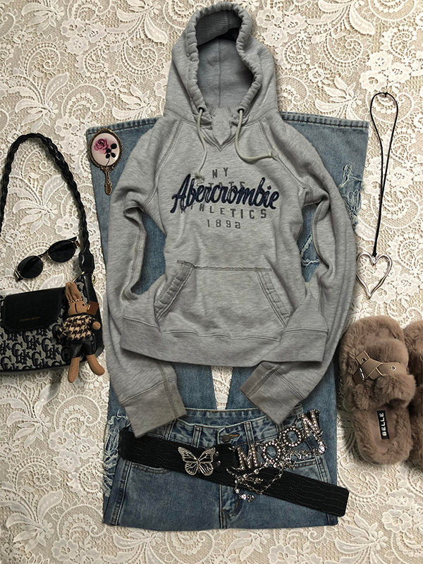 preppy gray letters sweatshirt