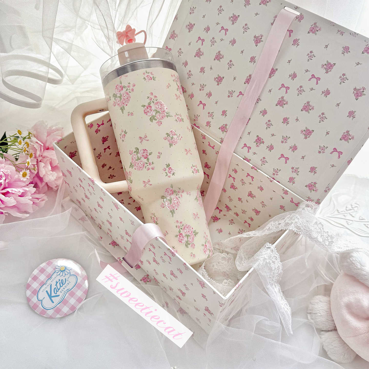 Floral Large Capacity Steel Car Cup
