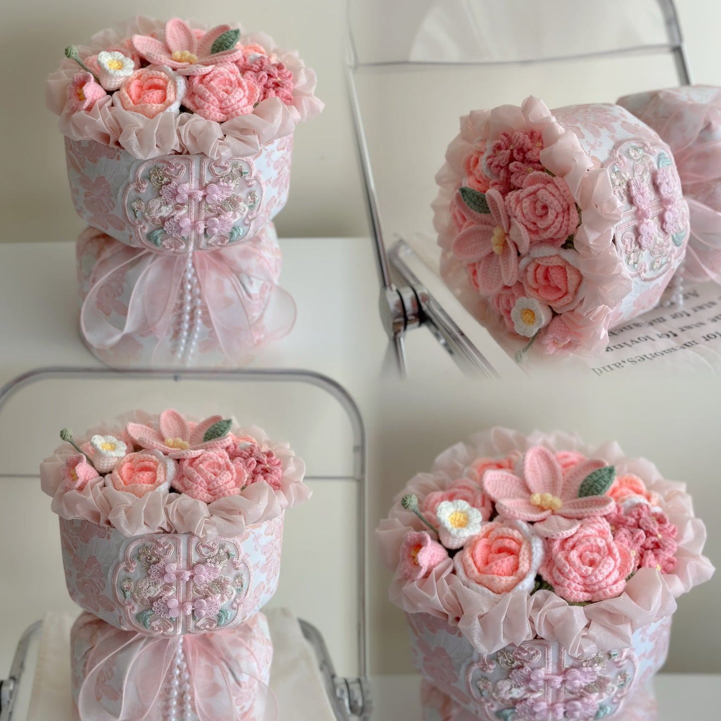 knitted wool roses bouquet