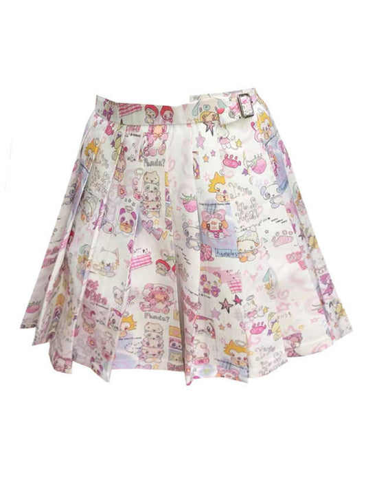 Y2K Cute Cartoon Pleated Skirt