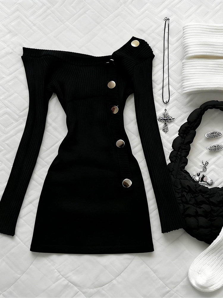 retro off-shoulder knitted dress