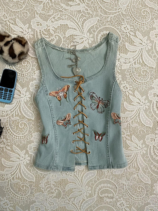 denim butterfly straps corp top